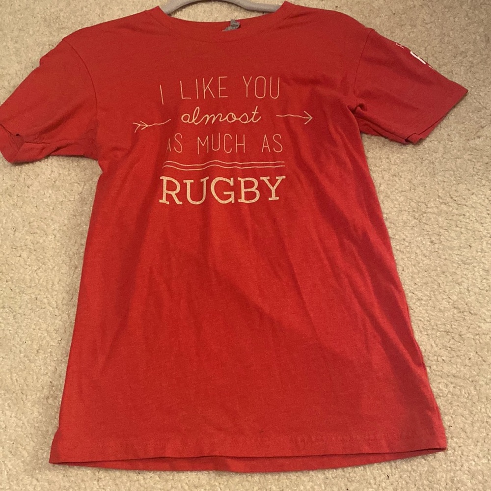 Red Womens Fitted Graphic Rugby Tee Shirt